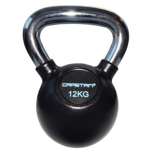 Capetan®Professional Line Čelični kettlebell 12Kg s gumenim premazom i kromiranom ručkom